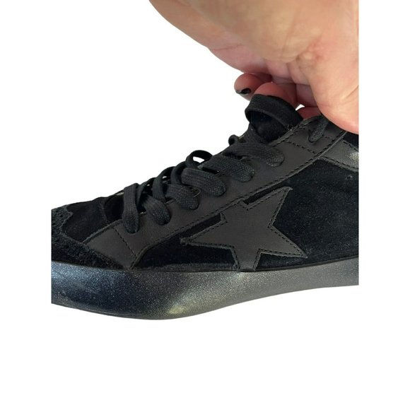 Golden Goose Mid Star Black Wing Tip Sneakers with Black Stars & Soles Sz 38 - Picture 6 of 12